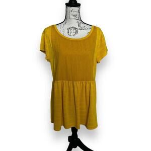Suzanne Betro Weekend Goldenrod Short Sleeve Smock Babydoll Eyelet Top Shirt XL